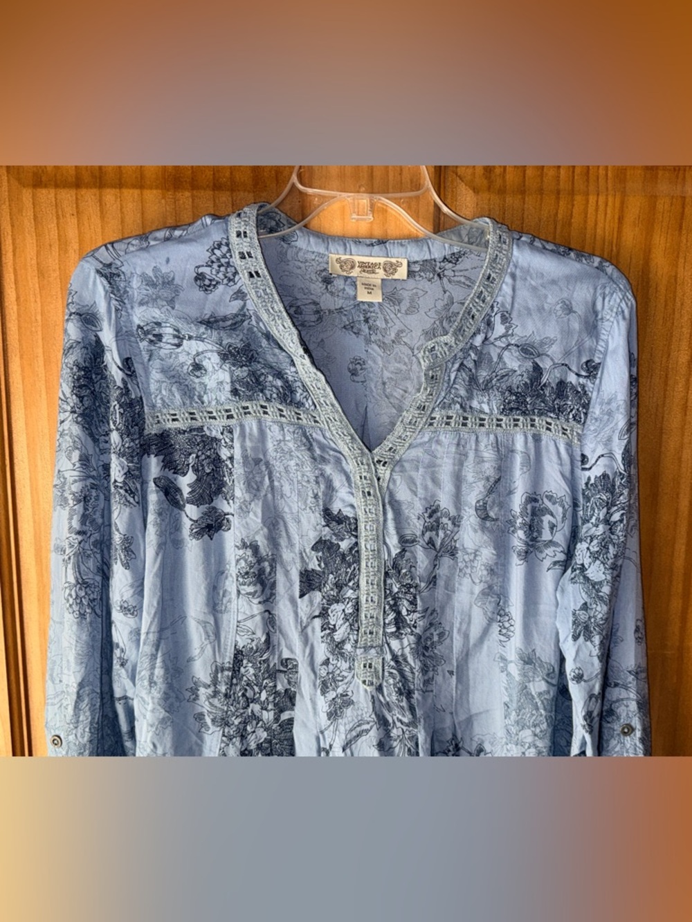 Vintage America Light Blue Floral V-Neck Tunic - Picture 4 of 11